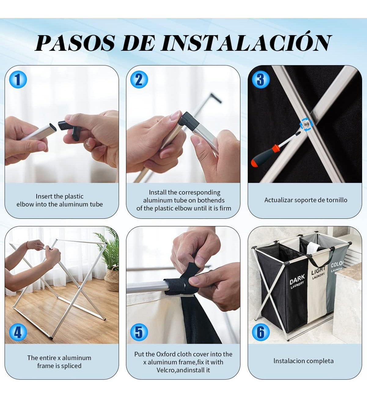 Cesto para ropa con 3 divisiones
