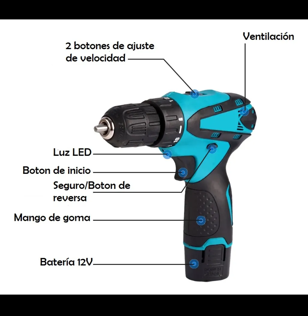 Taladro azul doble bateria redonda